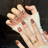 Glitter Brown Orange Accent Press On Nails
