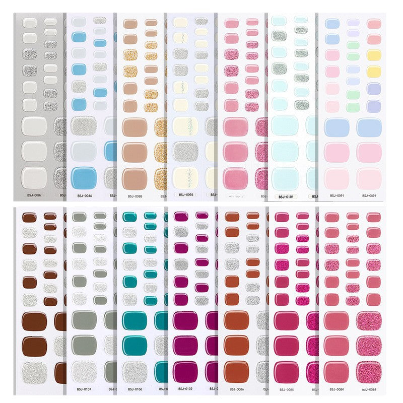 Semi-Cured Gel Nail Strips Toe Nails Pure Color Glitter Mismatch Glossy Set (MOQ=3)
