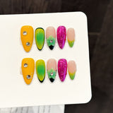 Colorful Glossy Floral Rhinestone Press On Nails