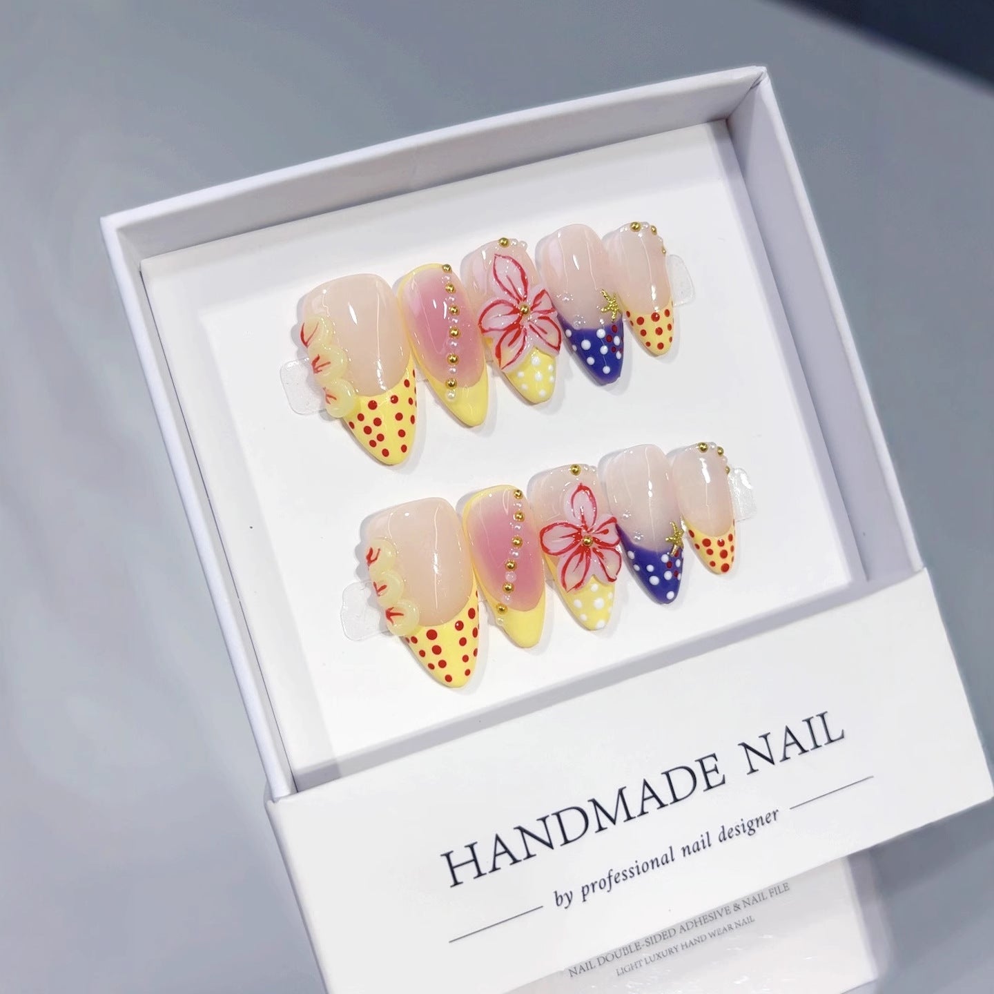 Pop Art Bloom: "Polka Dot Floral Pop" – Almond Shape Handmade Press-Ons