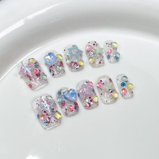 Summer is fresh and icy, Handmade press on nails explodes, cute short nail patch,  sticker wholesale｜365nails