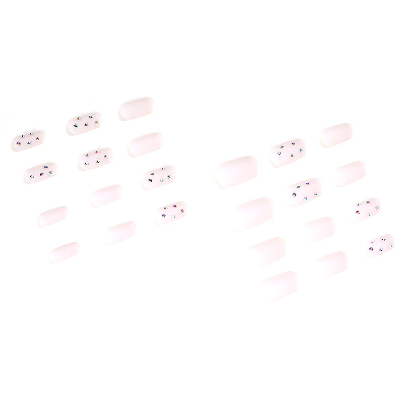法式裸粉霧面水鑽美甲成品／批發 美甲貼片｜365nails