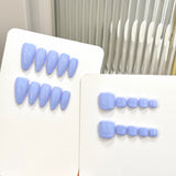 Unhas postiças femininas cor sólida, azul-claro, roxo, amêndoa, simples, para uso diário | 365nails