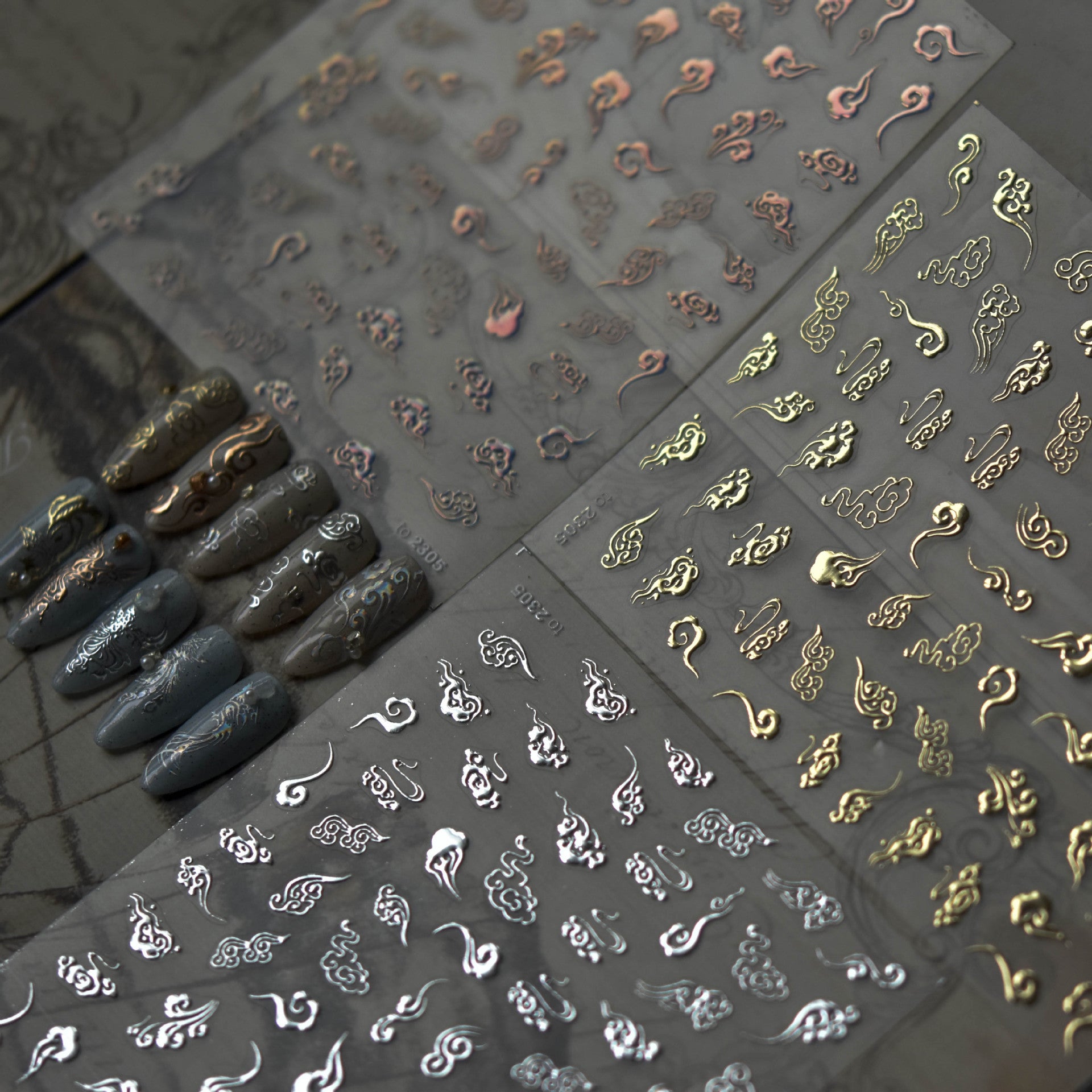 Oriental Phoenix & Cloud: "Celestial Phoenix Scroll" – 5D Embossed Nail Sticker