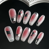 Unhas postiças artesanais blush metal médio e longo branco unhas de celebridades da internet finalizadas unhas postiças remendo de unha postiça｜365nails