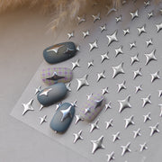 Silver Starburst Metallic Collection: "Starry Sparkle" – 3D Embossed Nail Sticker