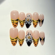 365nails-Wild Safari: "Animal Print Mix" – Almond Shape Handmade 3D Carved Press-On Nails