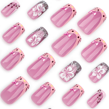 Película de unha curta quadrada de aço inoxidável com gato francês fofo usando nail art｜365nails