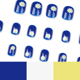 Unhas postiças azuis pequenas margaridas, atacado, unhas postiças acabadas, unhas removíveis, pedaço de unhas, pedaço de unhas, pedaço de unhas, remendo de unhas｜365nails