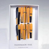 Orange Black Crystal Chain Modern Press On Nails