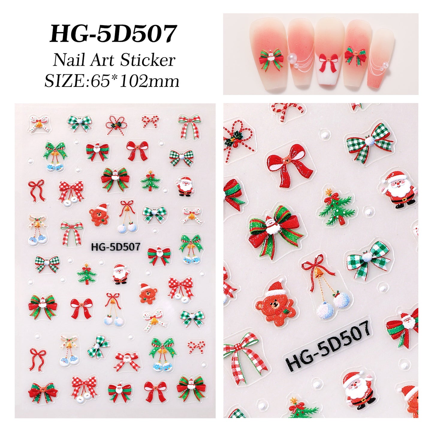 Original Christmas Nail Art Sticker 5D Embossed Three-dimensional Happy Christmas Elements DIY Nail Sticker Ornament HG