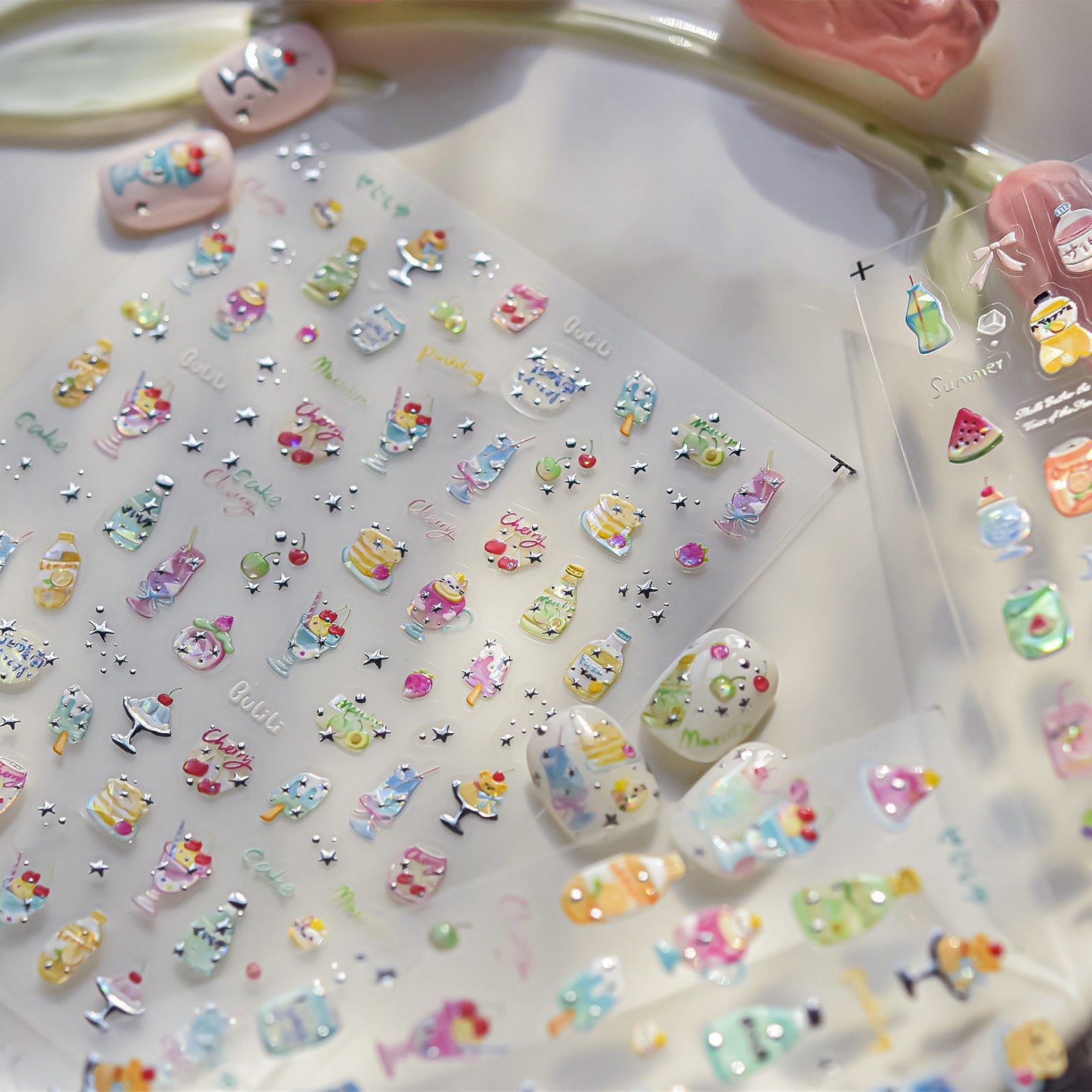 Summer Drink Collection: "Refreshing Summer Drink" – 3D Embossed Nail Sticker