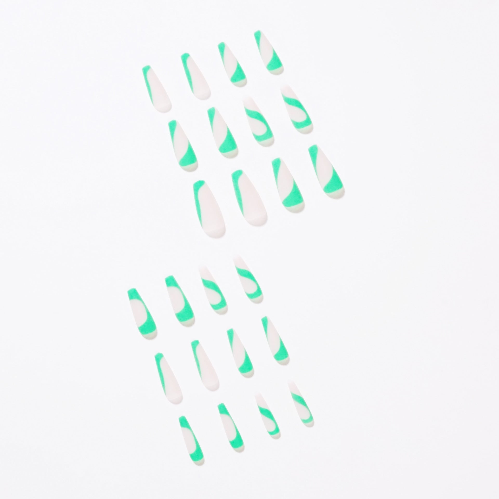 Uñas postizas francesas de bambú verde, para usar arte de uñas, uñas postizas terminadas, parche de arte de uñas, pieza de uña, pieza de uña removible｜365nails