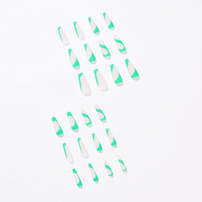 Bamboo green French False nails Wear nail art Finished fake nail nail art patch nail piece Removable nail piece｜365nails