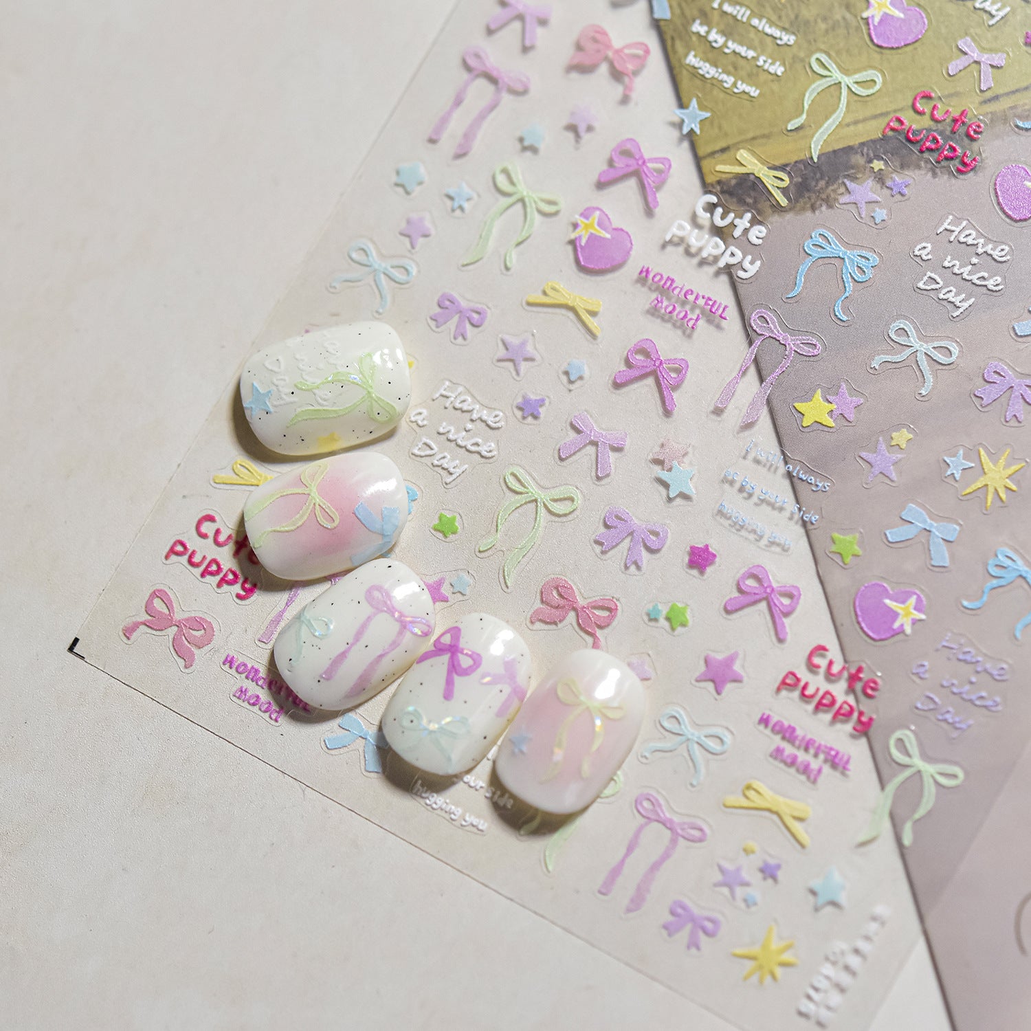 Sweet Bow & Dessert: "Kawaii Pastel" – 3D Embossed Nail Sticker