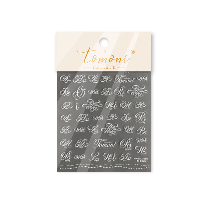 Pearl Script Collection: "Pearl Cursive" – 3D Pearl Shine Nail Sticker