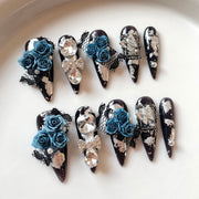 Blue Enchantress Nails with Heavy Crystal Embellishment