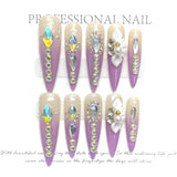 handmade nails full of diamonds, flower special-shaped diamond square length A type removable belt type extra long | 365nails