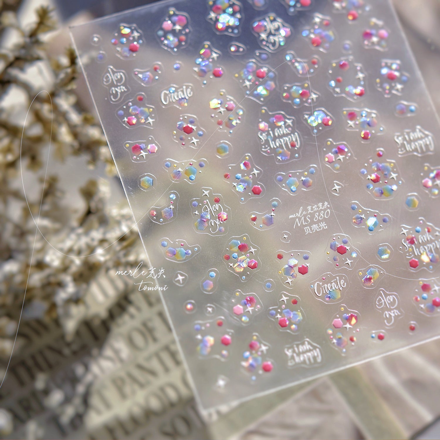 Holographic Heart & Positive Words – Playful Glam Nail Art Set