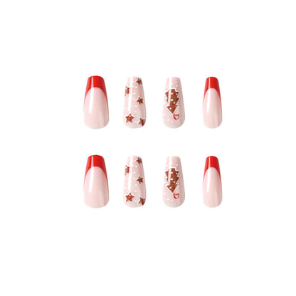 nails Art Press on nails Wholesale Simple Red Edge French Christmas Tree Stars Fake nails Sheets Wholesale nails Sheets｜365nails