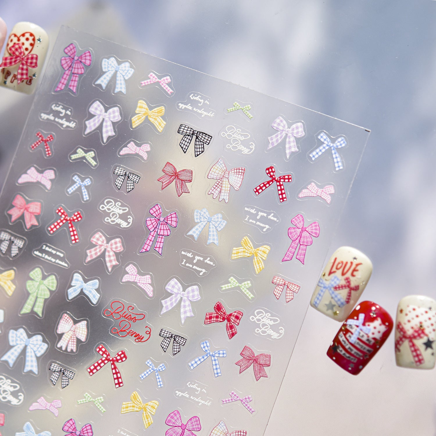 Pastel Plaid Bow – Kawaii Cute Nail Art Set