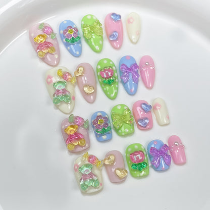 Sweet and cute cartoon Handmade press on nails small fresh short nail patch almond nail  sticker｜365nails