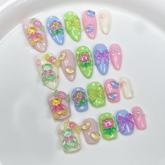 Sweet and cute cartoon Handmade press on nails small fresh short nail patch almond nail  sticker｜365nails