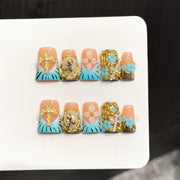 365nails: "Gilded Sanctity" – 3D Cross & Floral Handmade Coffin Nails