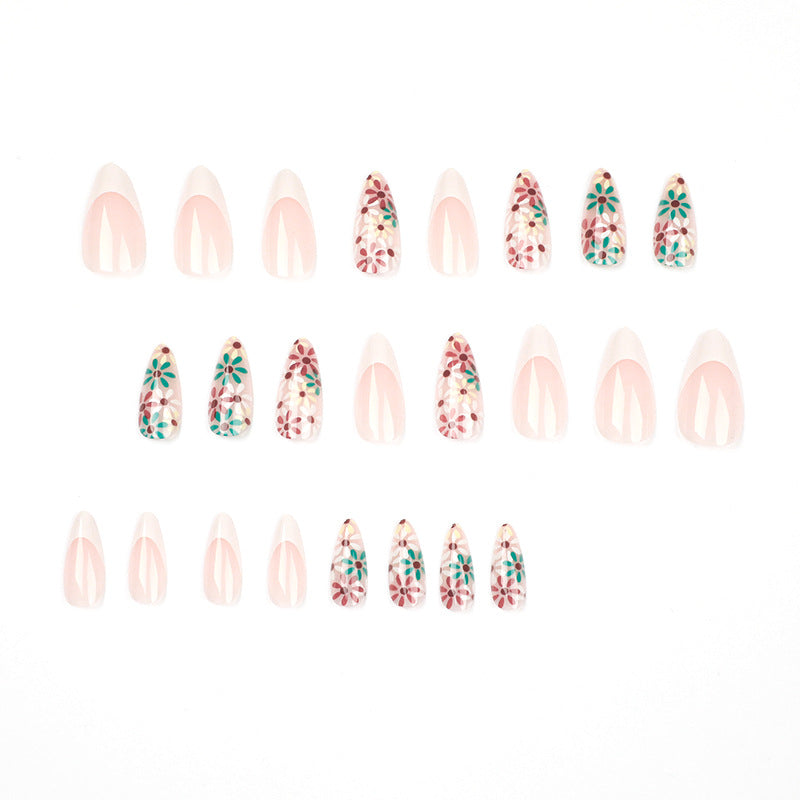 夏日白邊法式｜紅綠花朵穿戴甲 可拆式甲片｜365nails