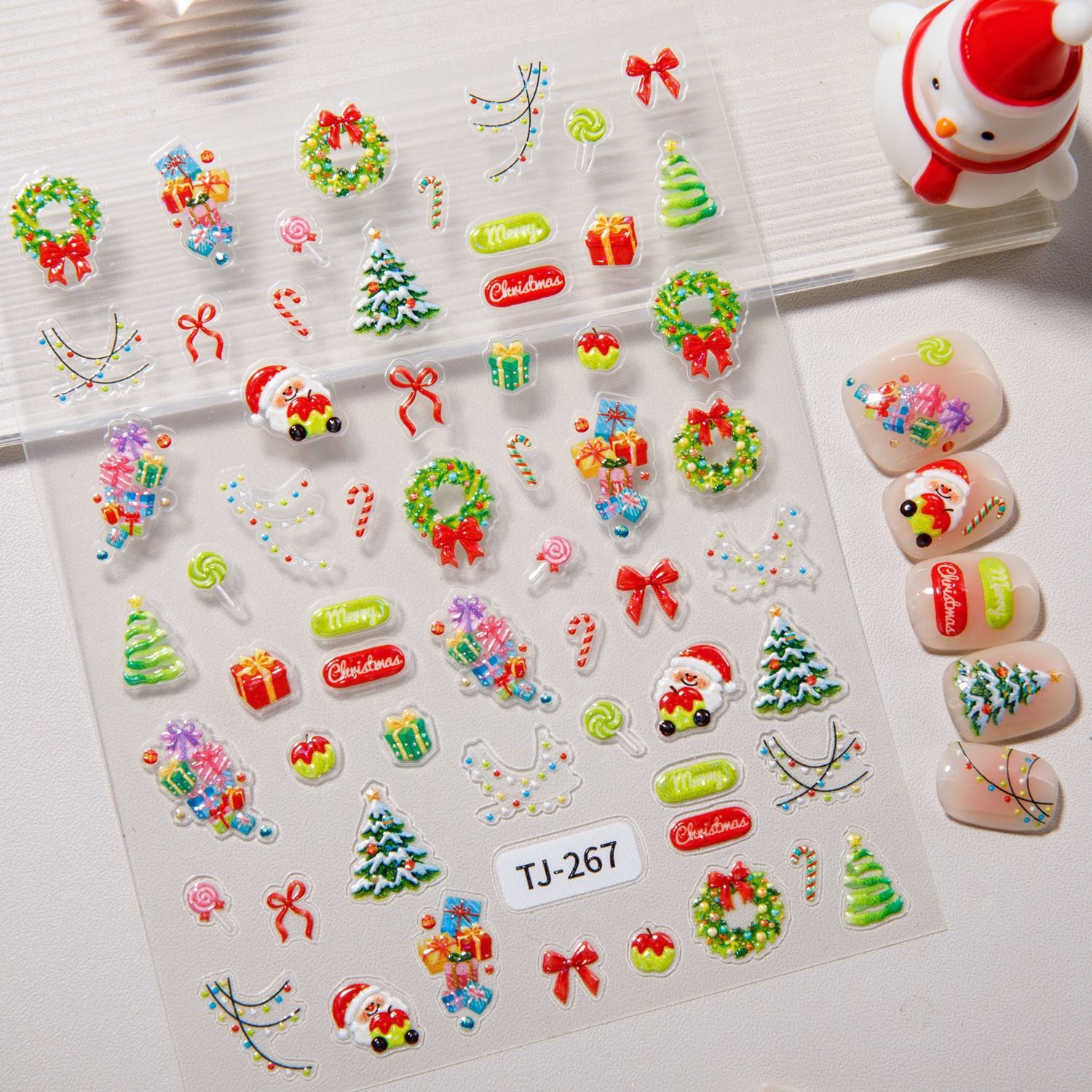 Aurora Christmas Nail Art Sticker 5D Embossed Three-dimensional Christmas Tree Snowman DIY Nail Sticker Ornament TJ