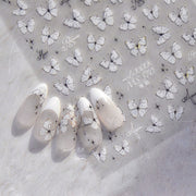 White & Holographic Butterfly Nail Stickers – 5D Embossed Minimalist Set