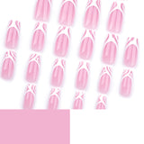 French white abstract striped manicure, fake nails, simple wearing nail pads,  square pink nail patches｜365nails