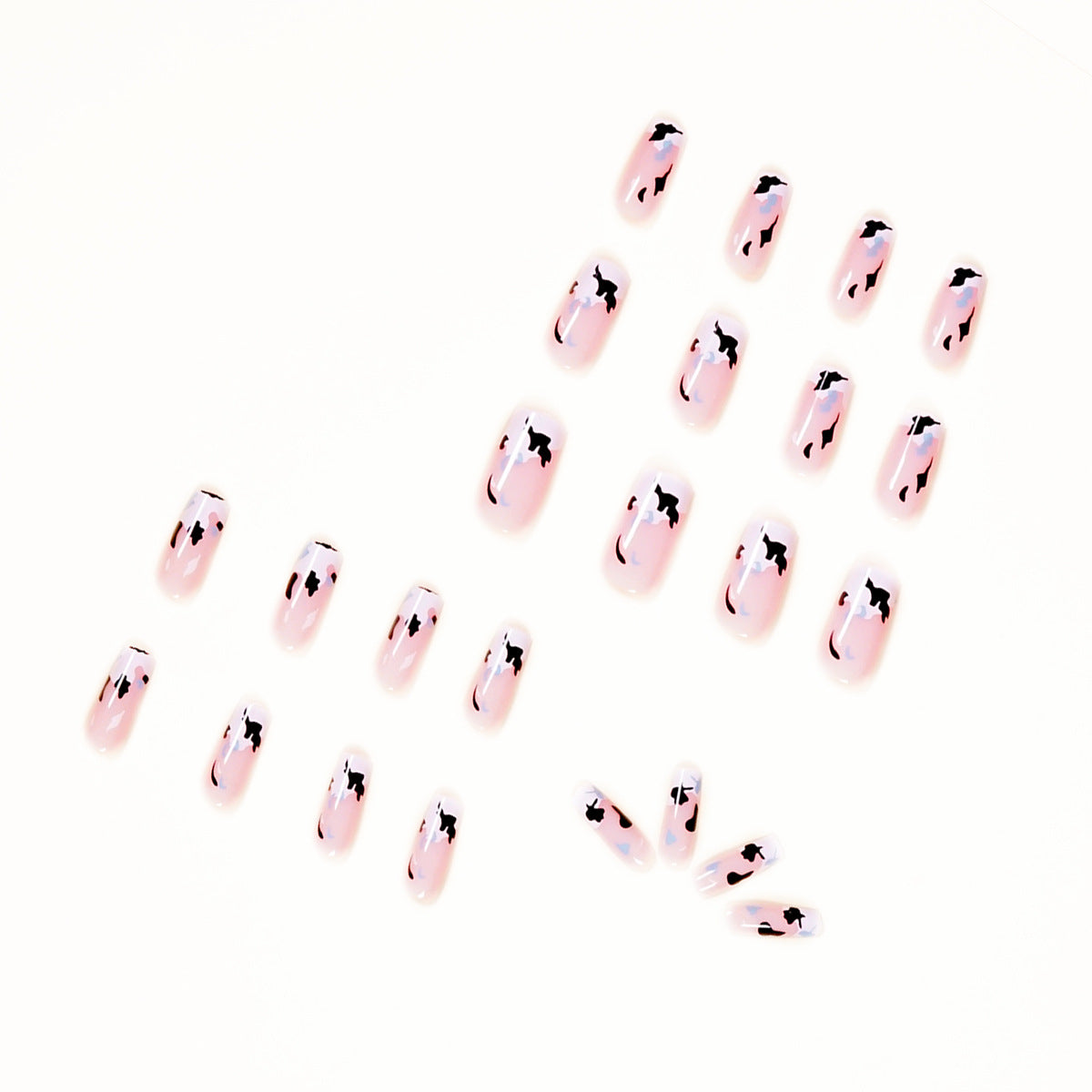 Combinação simples de cores creme azul e branco, pressione para aplicar unhas postiças acabadas, peça removível para unhas ｜ 365nails