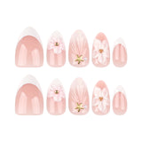 Short Almond 3D Stereo Pink Flower press-on nails