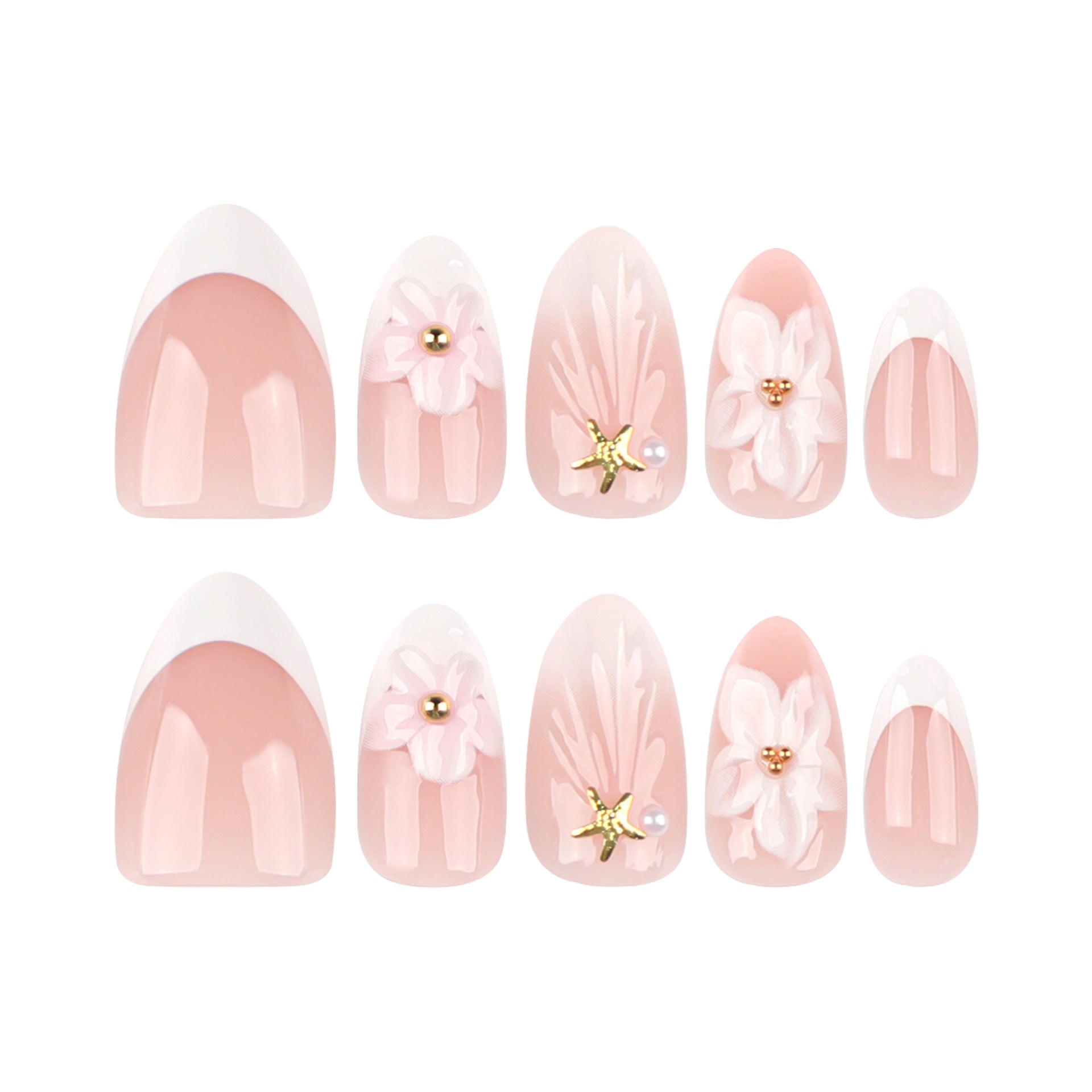 Short Almond 3D Stereo Pink Flower press-on nails