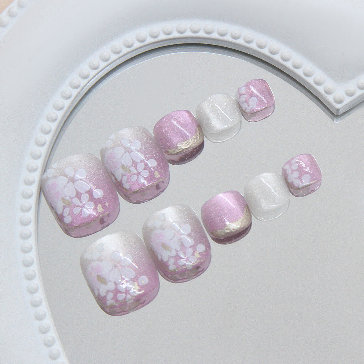 Three-dimensional cat eye gentle fairy gas pink purple gradual change dream cherry blossom gilt  style removable toenails 24 pieces｜365nails