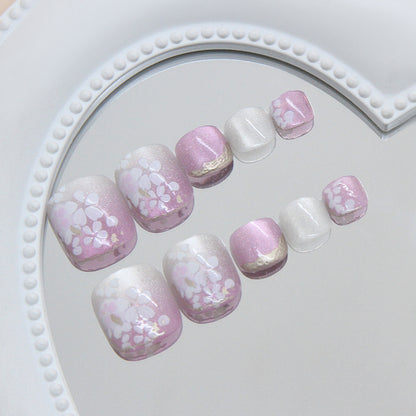 Three-dimensional cat eye gentle fairy gas pink purple gradual change dream cherry blossom gilt  style removable toenails 24 pieces｜365nails