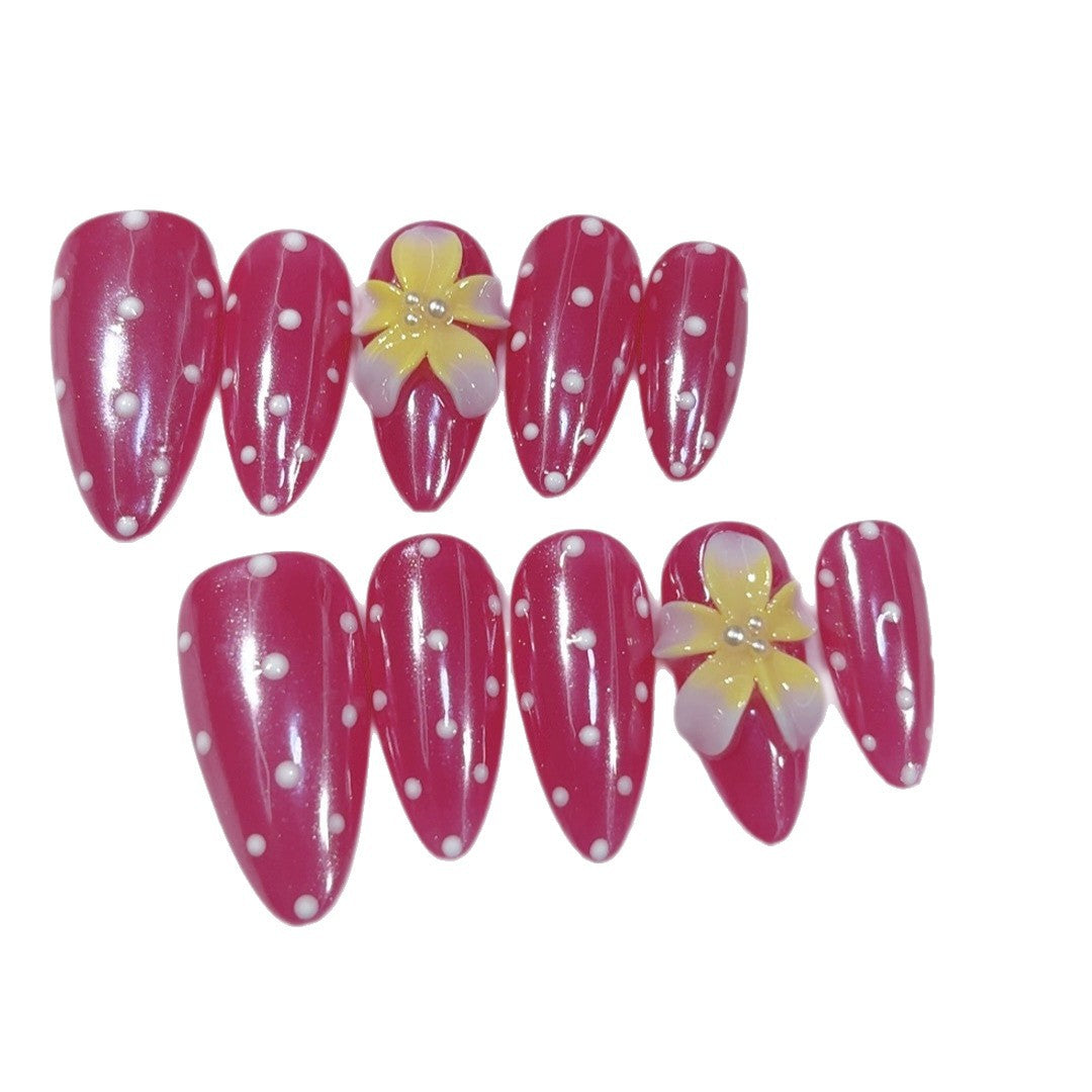 Pink Blossom: "Polka Dot & Floral" – Almond Press-On Nails
