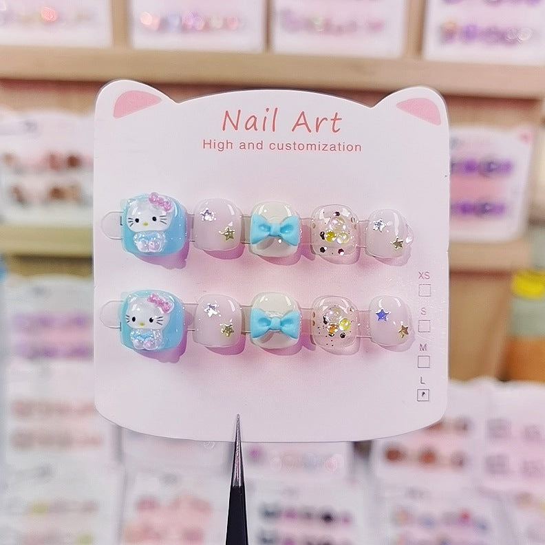 藍色蝴蝶結 Hello Kitty 兒童穿戴甲套組
