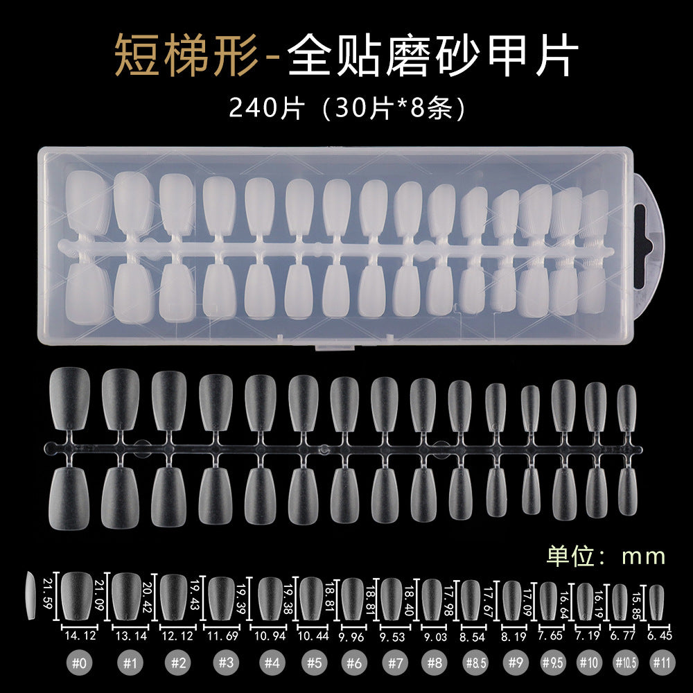 Nail Tips 240 pieces of special nail pads for nail salons, boxed full-size trapezoidal full stickers, folded without marks, and frosted fake nails wholesale.