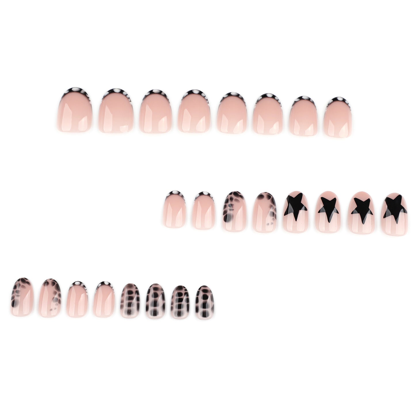 Black White Star Nails with Chic Animal Print Details