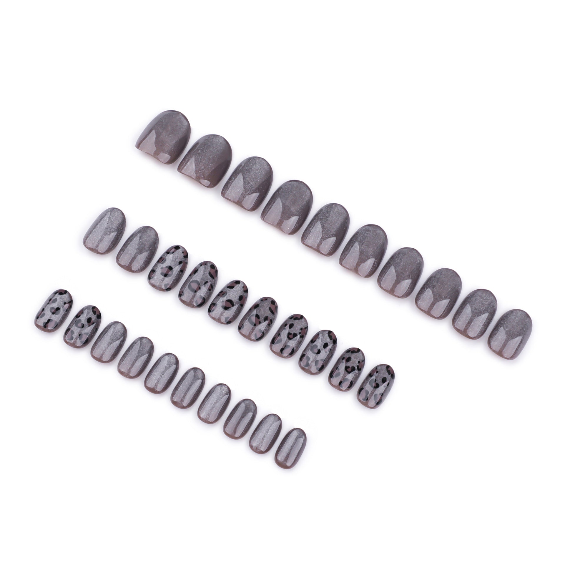 Popular película de lujo Spice Girl en gris oscuro corto con estampado de leopardo y ojos de gato para otoño e invierno (365nails)