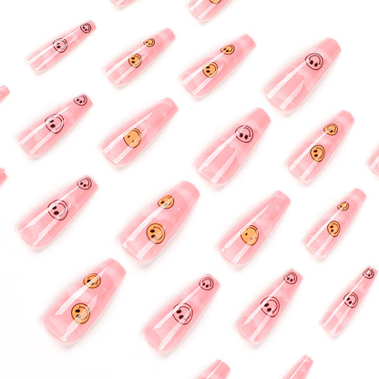 Parche para uñas con diseño de nube y cara sonriente de ballet, color rosa y largo, para usar al por mayor, 365nails