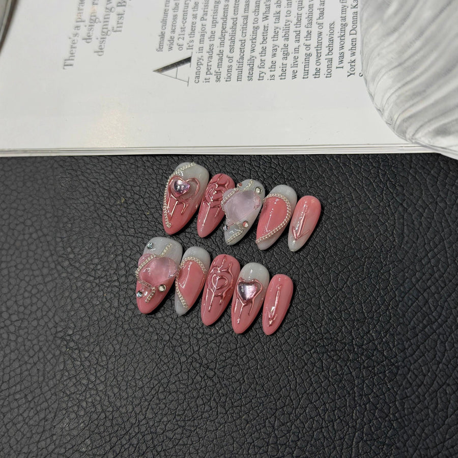 365nails: "Heart Lock" – 3D Bubble Handmade Almond Nails