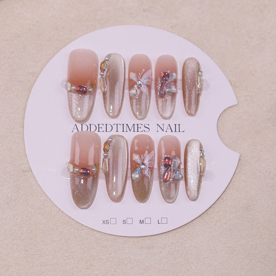 365nails-Dreamy Blush: "Crystal Bloom" – Almond Medium Length Handmade Nails