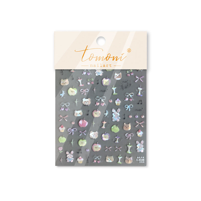 Embossed Animal Nail Stickers – Holographic Bunny & Teddy Bear Set