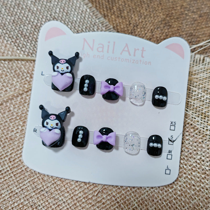 365nails-Kuromi Sweet Kids Series: "Purple Heart Kuromi" – Short Square Kids Nail Art