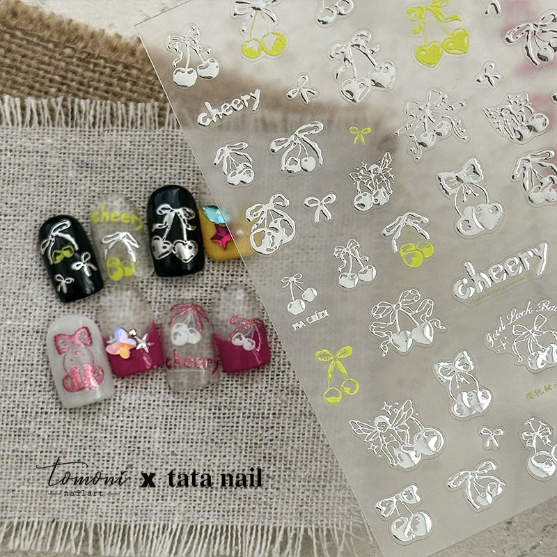 nail stickers Cherry & Bow Nail Stickers – 5D Embossed Sweet Cherry Set