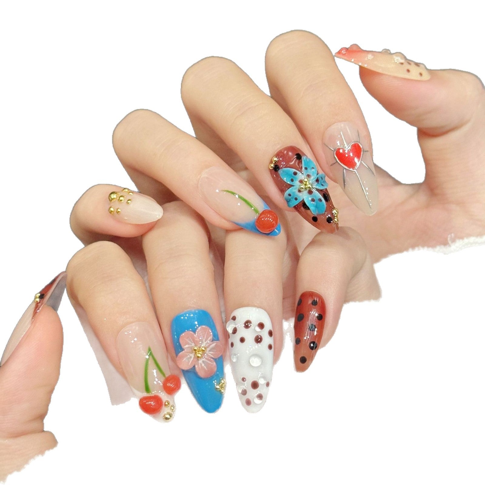 Cherry Floral Polka Artistic Fun Nails