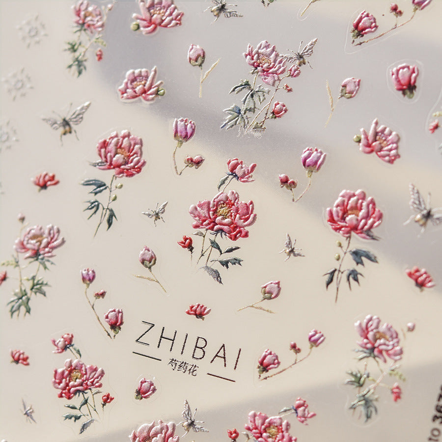 365nails: "Peony & Dragonfly Embossed Set" – Nail Art Stickers